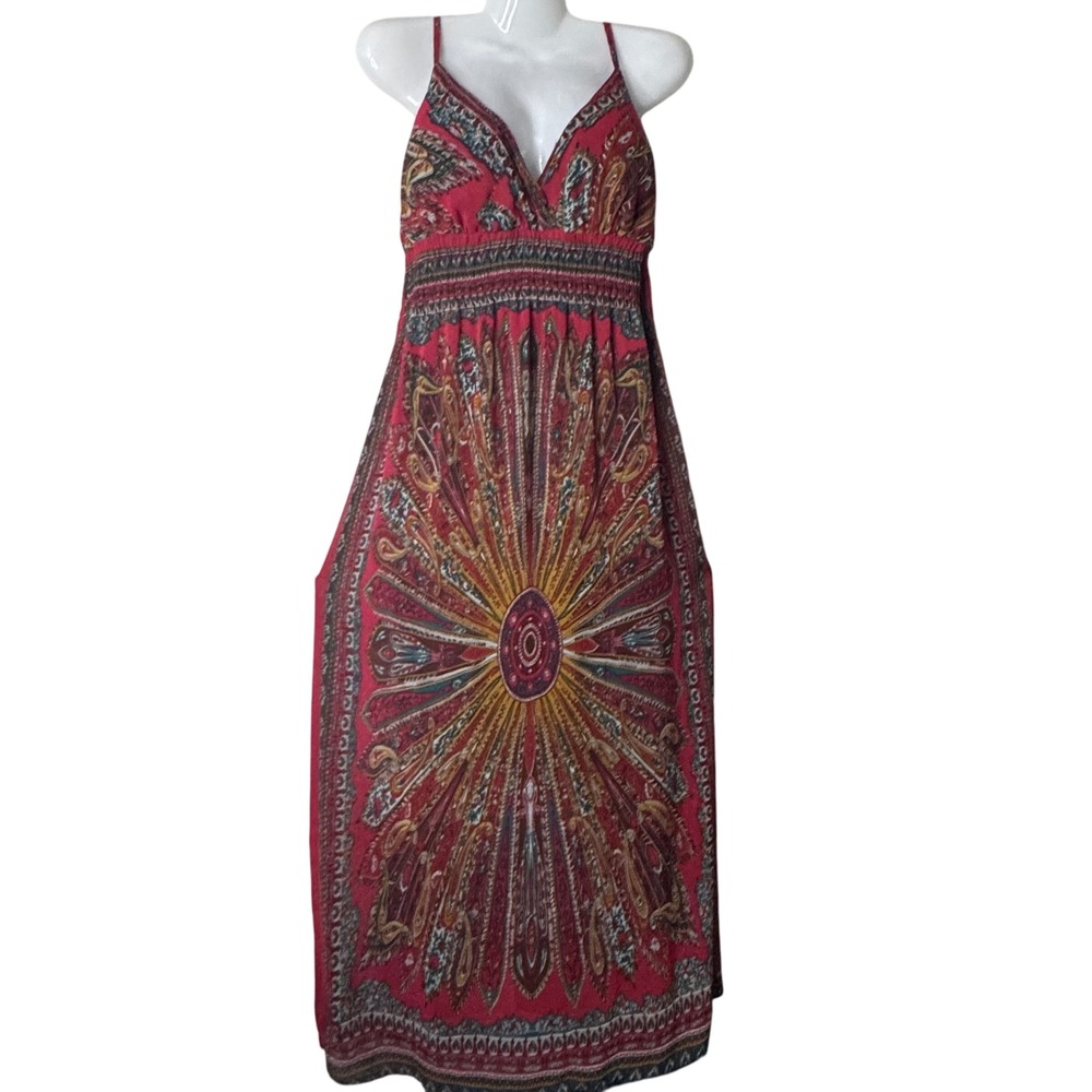 She's Cool Red and Gold Maxi Dress
